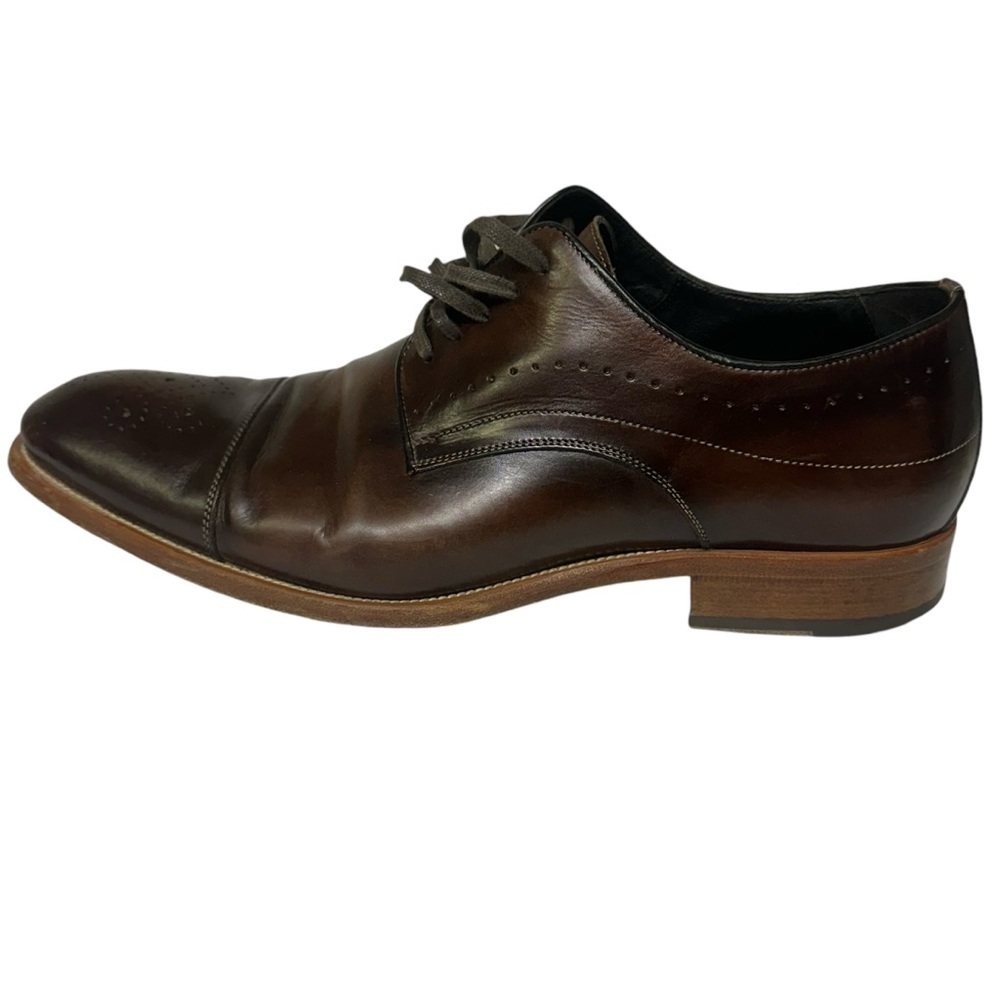 Johnston & Murphy Italy Dark Brown Cap Toe Oxford Lace Up Dress Shoes Mens 10